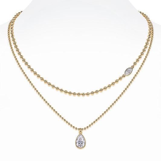 High-definition shot of both necklaces laid flat together on pure white background, arranged to show the layered effect.