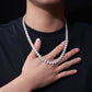 Female model wearing the necklace on bare skin or with an outfit.