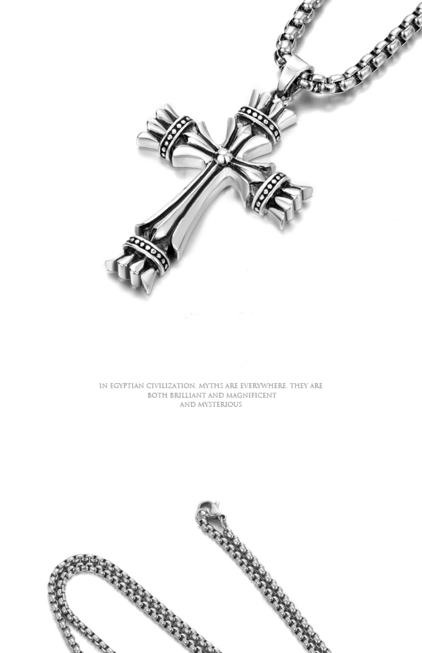 “Close-up of vintage sterling silver cross pendant with oxidized details”