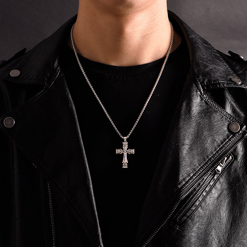 “Cross pendant styled with casual outfit for men’s fashion look”