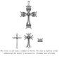 Collection of silver cross pendants on a white background with text.