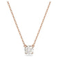 Rose gold necklace with a diamond pendant on a white background