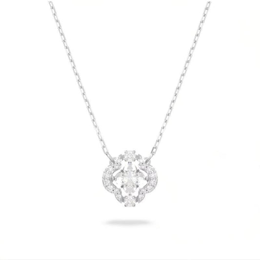 Swarovski Crystal Blue Dancing Clover NecklaceDiamond necklace with a heart-shaped pendant on a white background