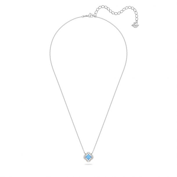 Swarovski Crystal Blue Dancing Clover NecklaceNecklace with a blue pendant on a white background