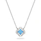 Swarovski Crystal Blue Dancing Clover NecklaceNecklace with a blue clover-shaped pendant on a white background