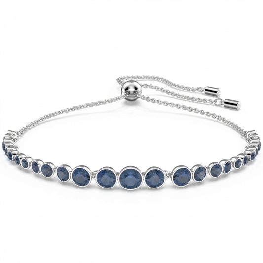 Silver bracelet with blue gemstones on a white background
