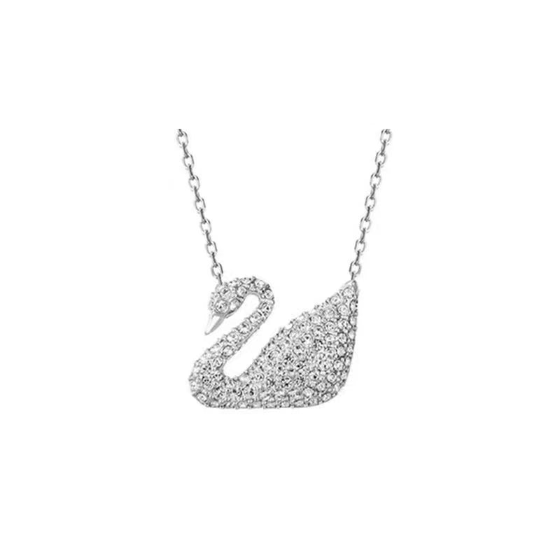 Silver swan necklace on a white background