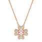 Swarovski Idyllia Pendant - Clover, GreenRose gold necklace with a flower-shaped pendant on a white background