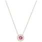 Swarovski Sparkling Dance Round Red Crystal Pendant in Rose GoldRose gold necklace with a pink gemstone pendant on a white background