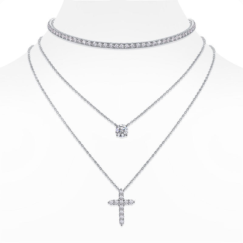 High-definition shot of both necklaces laid flat together on pure white background, arranged to show the layered effect.