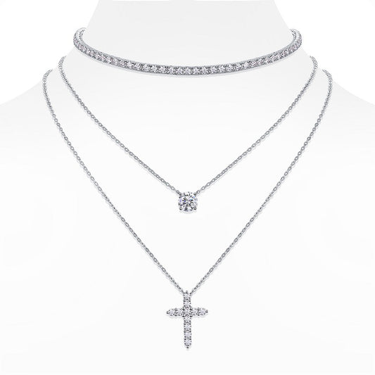 High-definition shot of both necklaces laid flat together on pure white background, arranged to show the layered effect.