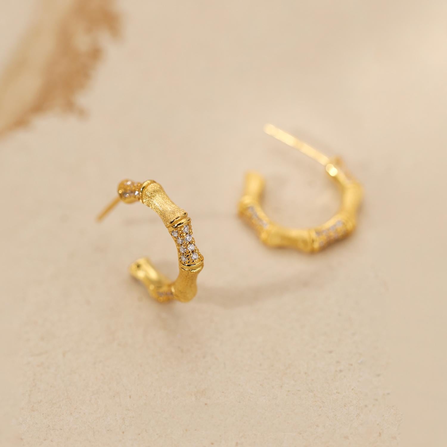 Close-up of Brushed Bamboo Texture on Sterling Silver Earrings