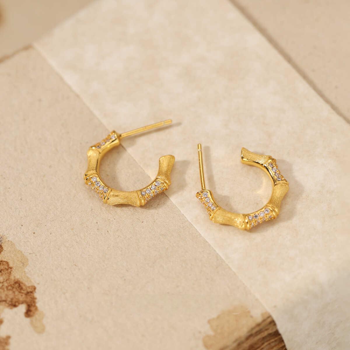 Close-up of Brushed Bamboo Texture on Sterling Silver Earrings