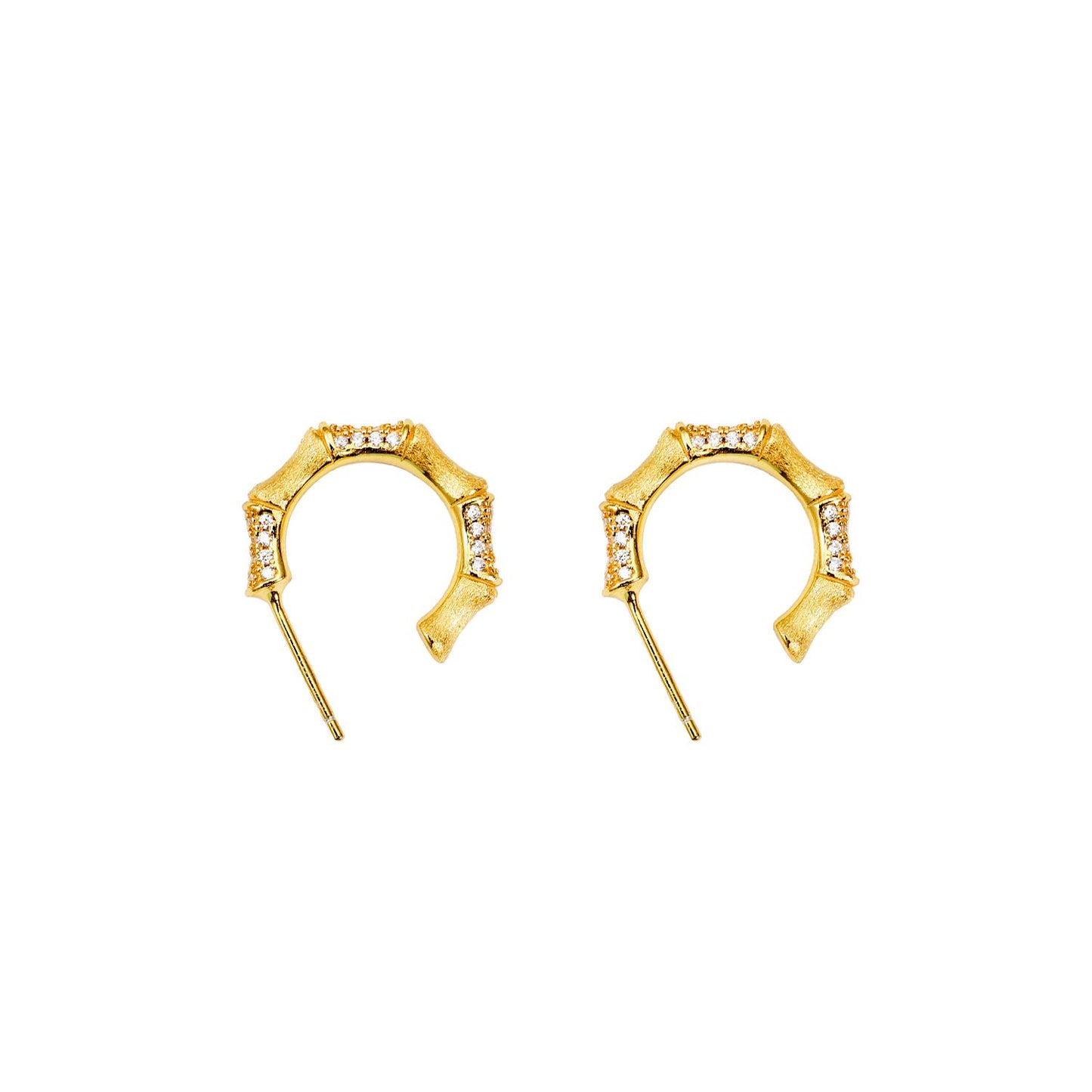 Textured Bamboo Silver Stud Earrings – Minimalist 925 Silver Jewelry