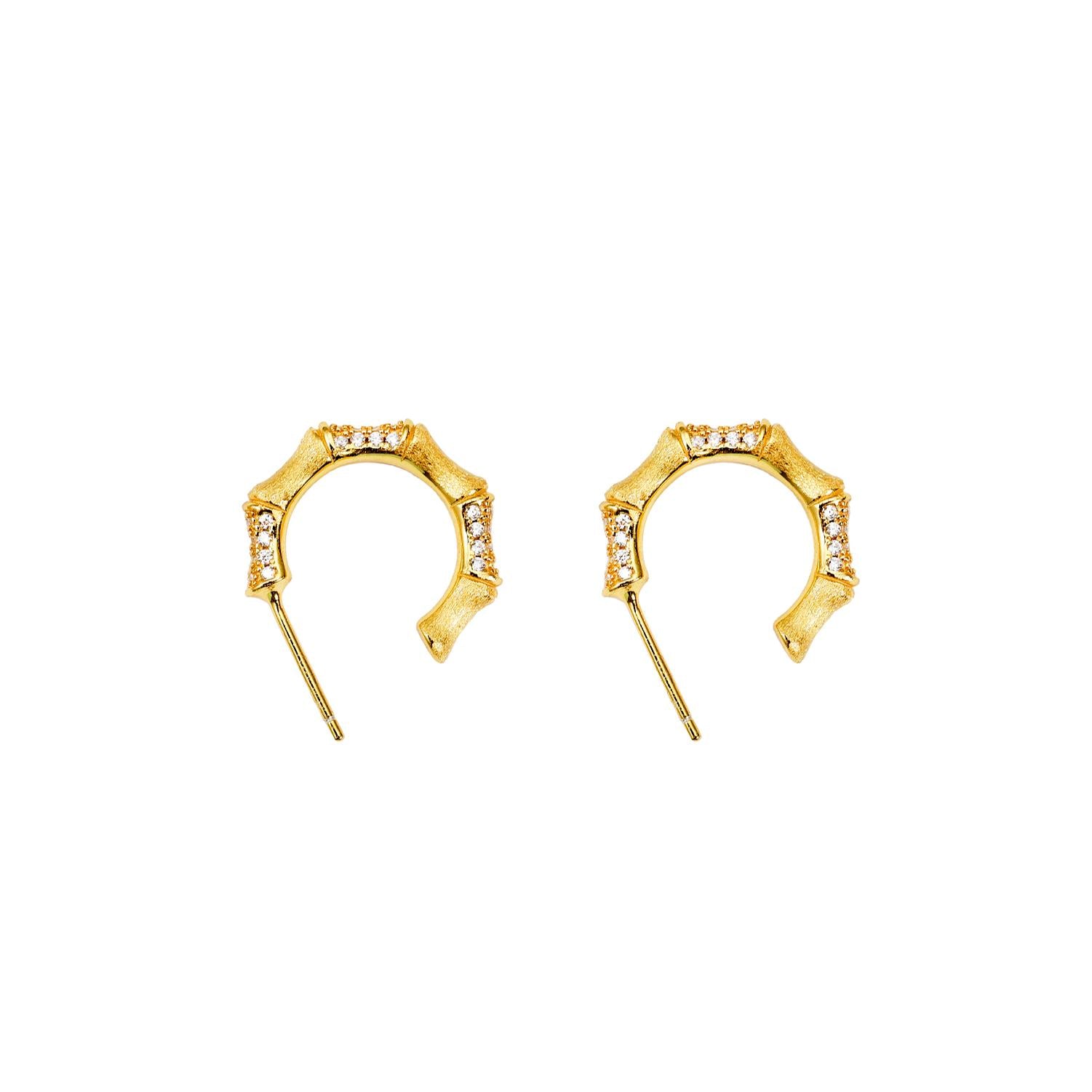 Textured Bamboo Silver Stud Earrings – Minimalist 925 Silver Jewelry