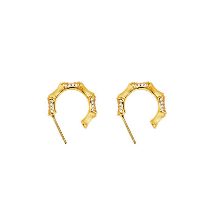 Textured Bamboo Silver Stud Earrings – Minimalist 925 Silver Jewelry