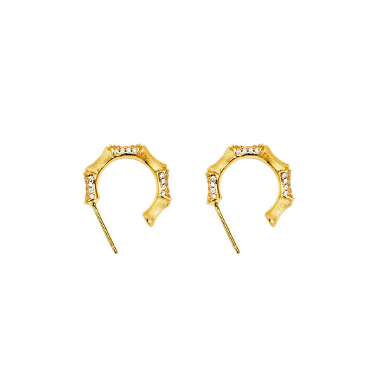 Textured Bamboo Silver Stud Earrings – Minimalist 925 Silver Jewelry