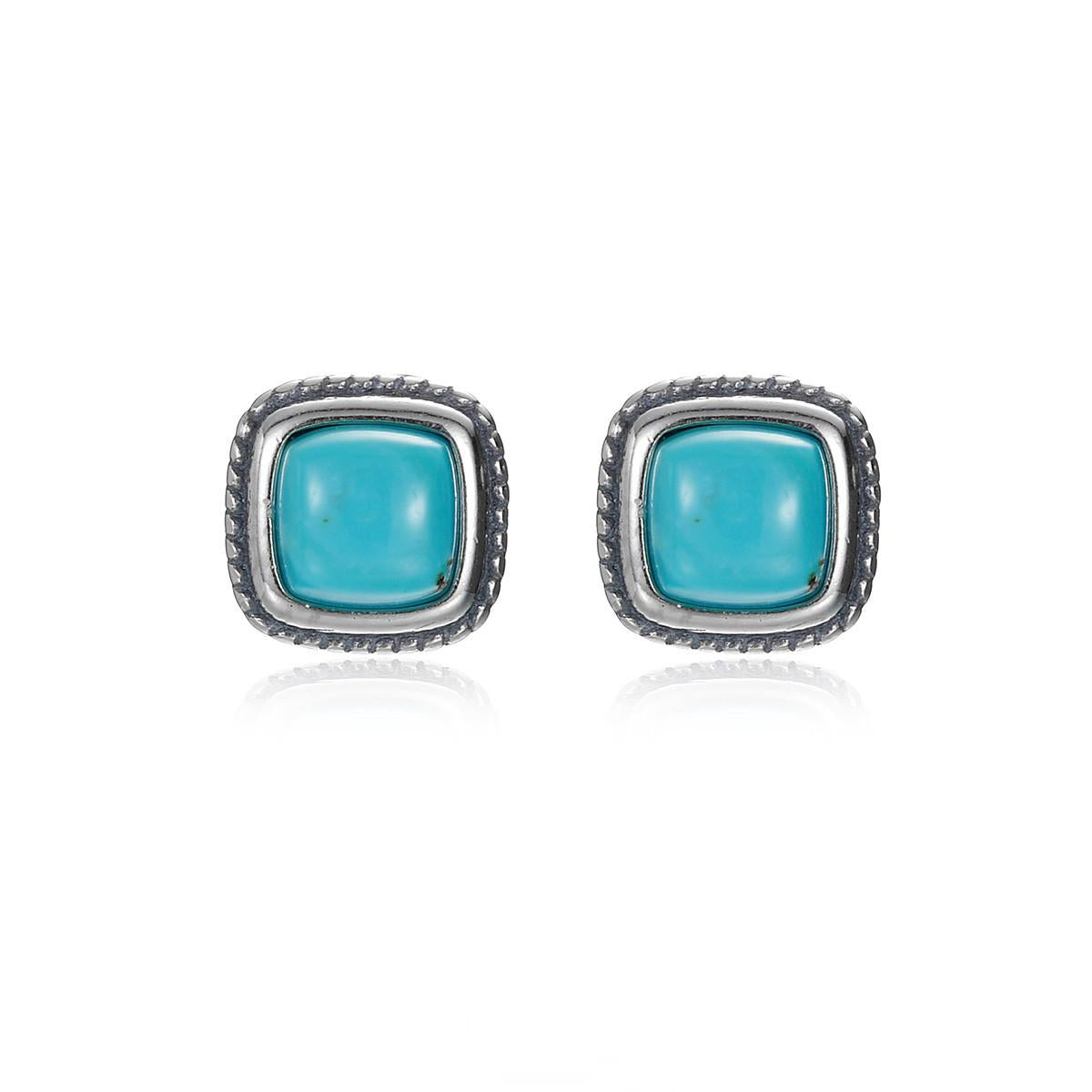 Tibetan turquoise stud earrings in S925 sterling silver – flat lay”