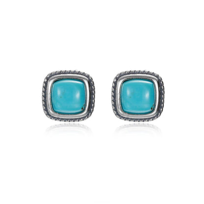 Tibetan turquoise stud earrings in S925 sterling silver – flat lay”