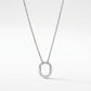 A silver chain necklace with a polished open oval pendant, shown against a clean white background.