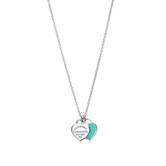 Zerra Jewelry Tiffany Return to Tiffany blue double heart tag pendant necklace in silver, featuring a signature heart-shaped design.