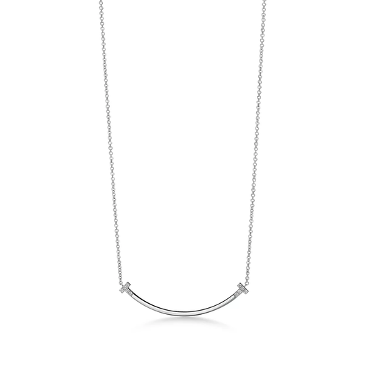 Silver curved necklace on a white background