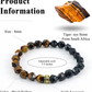Beaded bracelet with tiger eye stone and gold accessory on a white background