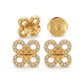 Gold butterfly earrings with clear stones and Tory Burch logo on a white background
