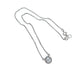 A silver-toned chain necklace with a small oval pendant set with clear stones, displayed on a plain white background.