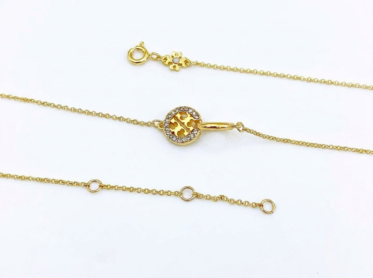 Tory Burch Icon Pave Interlocking Pendant Necklace