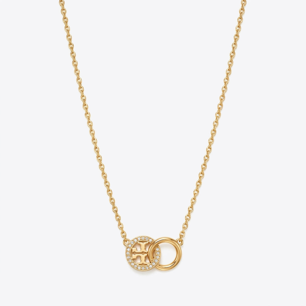 Tory Burch Icon Pave Interlocking Pendant Necklace