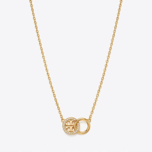 Tory Burch Icon Pave Interlocking Pendant Necklace