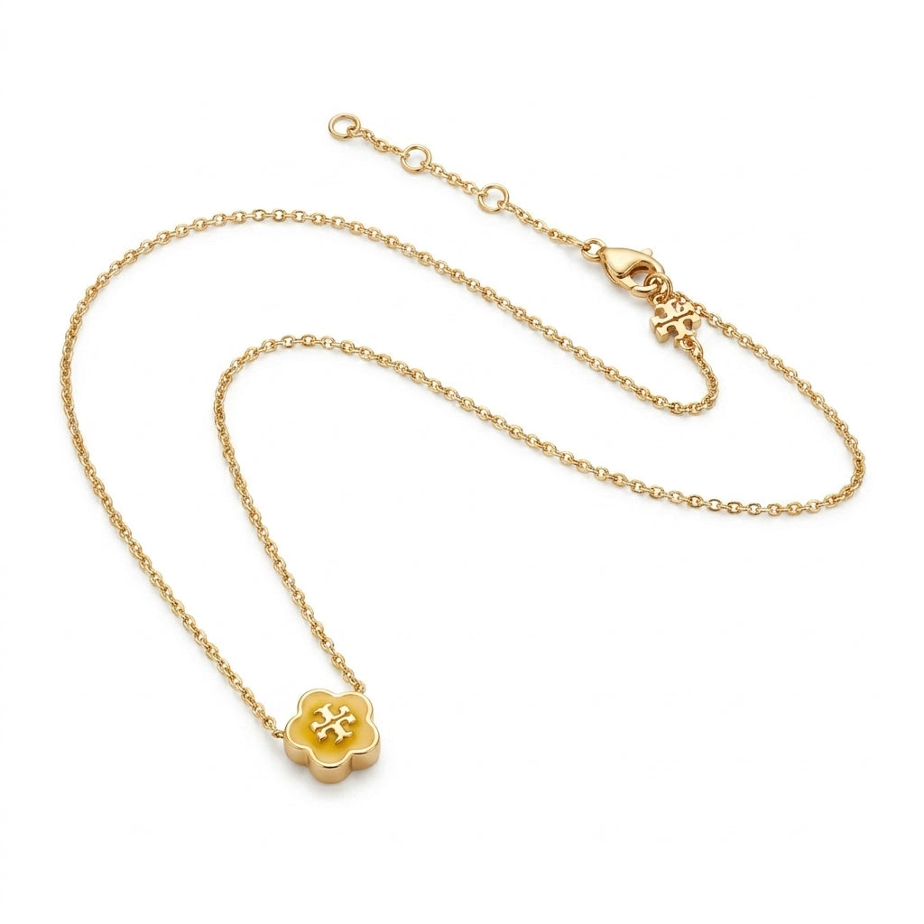 Tory Burch Kira Flower Pendant Necklace | Gold Tone Floral