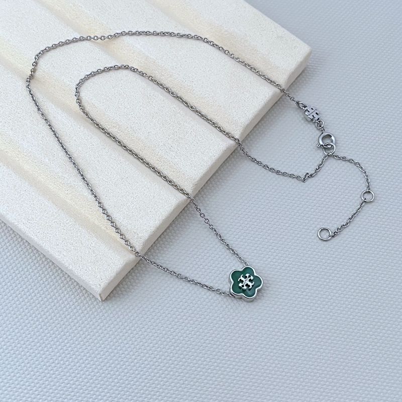 Tory Burch Kira Flower Pendant Necklace | Gold Tone Floral Pendant Necklace | Double T Flower Charm Necklace