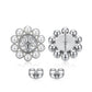 Pair of earrings with pearl-like beads and a logo on a white background