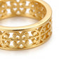 A close-up of a gold filigree ring with an intricate openwork pattern, showing a polished 925 sterling silver hallmark on the inside, set against a clean white background.