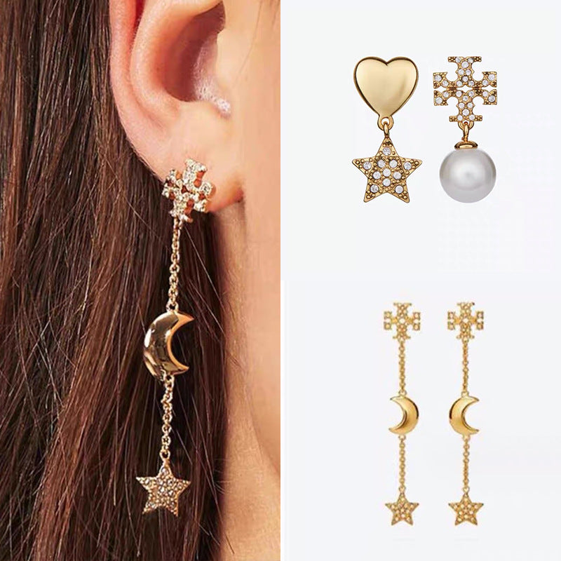 Tory Burch Star & Moon Pave Dangle Earrings | Celestial Crystal