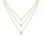 Clean white background — three oval moissanite pendants in graduated sizes, each on its own chain, layered elegantly on a bust form. The ovals catch light from multiple angles, showcasing the brilliant cut's signature sparkle.