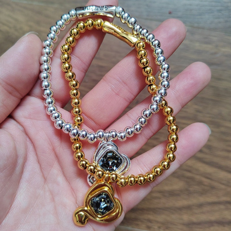 UNOde50 Beaded Stretch Bracelet with Heart and Green Crystal