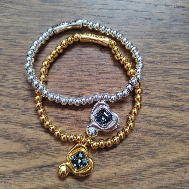 UNOde50 Beaded Stretch Bracelet with Heart and Green Crystal