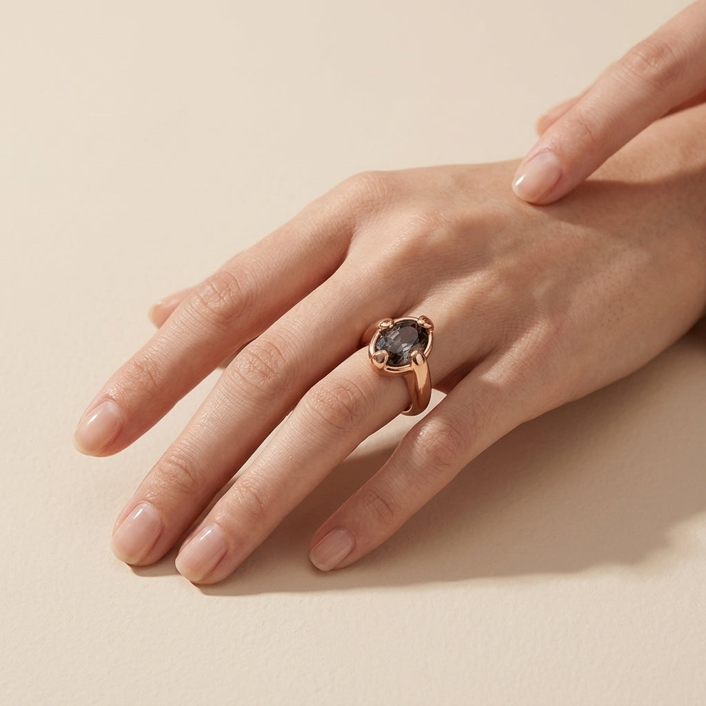 UNOde50 Oval Faceted Black Crystal Ring