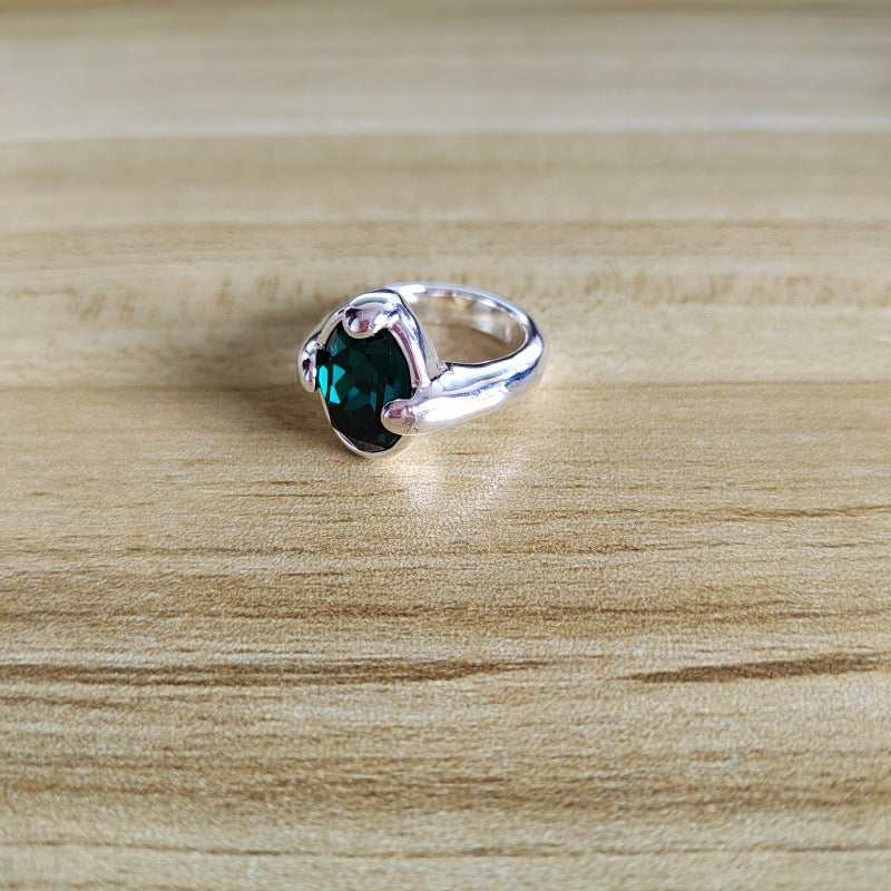 UNOde50 Oval Faceted Black Crystal Ring