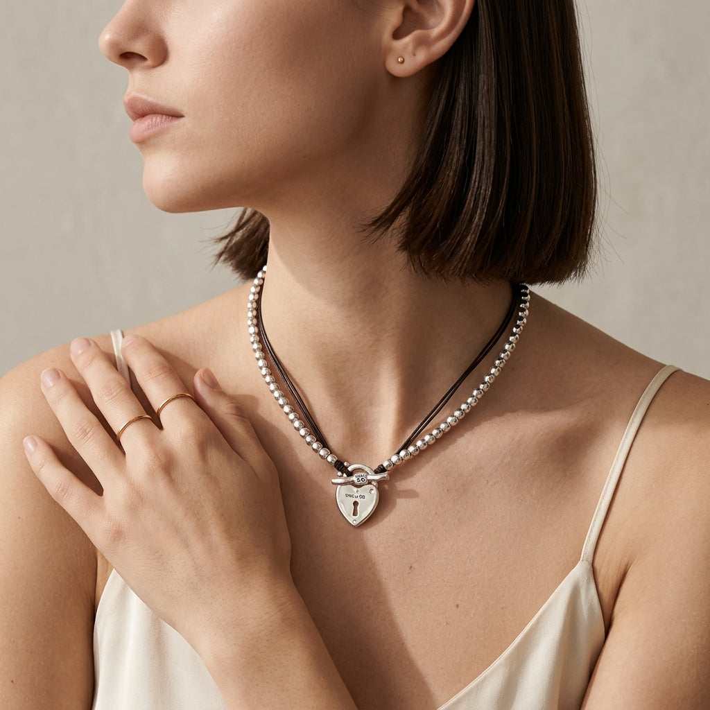 UNOde50 The Secret Leather & Silver Padlock Necklace