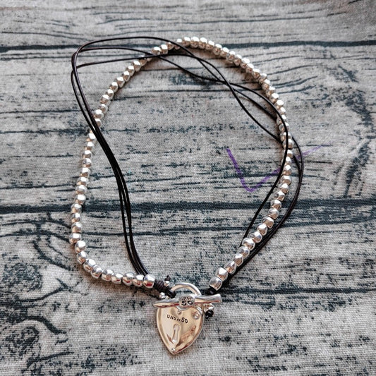 UNOde50 The Secret Leather & Silver Padlock Necklace