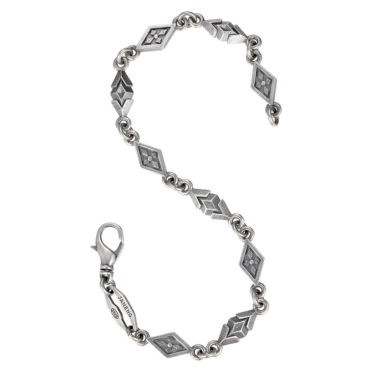 “Detail shot of vintage texture on sterling silver bracelet”