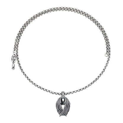 Silver chain necklace with a leaf-shaped pendant on a white background