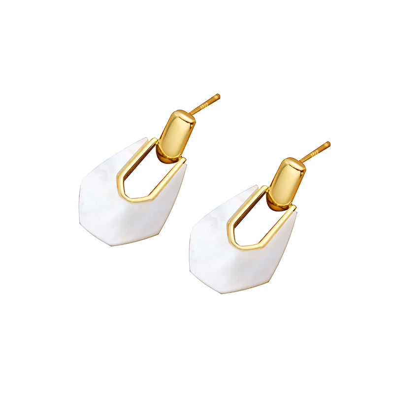 White Mother-of-Pearl Drop Earrings – Minimalist Geometric Silver Jewelry