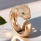 “Wild Grace” Leopard Head Ring | 18K Gold-Plated Sterling Silver Full Zircon Animal RingGold panther-shaped ring with gemstones on a marble surface