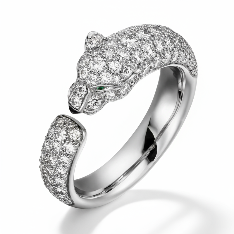 “Wild Grace” Leopard Head Ring | 18K Gold-Plated Sterling Silver Full Zircon Animal Ring women