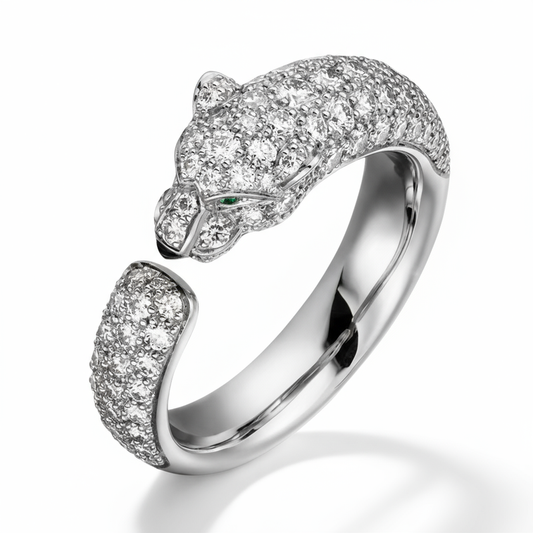 “Wild Grace” Leopard Head Ring | 18K Gold-Plated Sterling Silver Full Zircon Animal Ring women